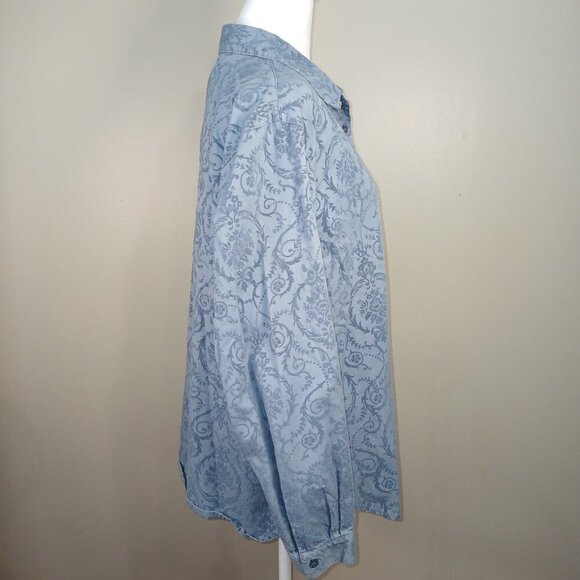 WOMENS AUSTIN CLOTHING COMPANY CHAMBRAY BLUE BROCADE LONG SLEEVE BUTTON DOWN, XL - Picture 4 of 5